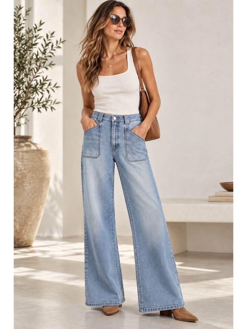 JBD Just Black Denim Sienna Wide Leg Flare Jeans 26 Light Wash Patch Pocket